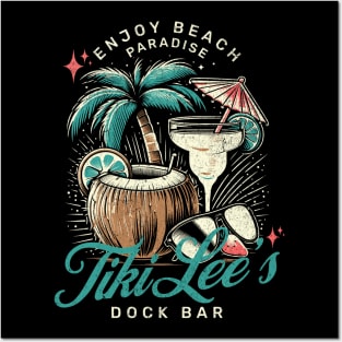 Tiki Lee’s Dock Bar - drinks and Fun in the Sun Vintage Vibes Summer Time Posters and Art